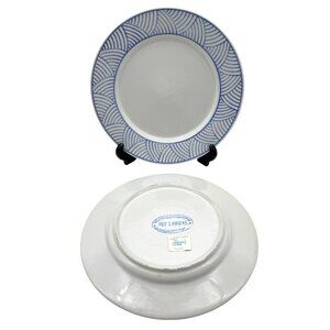 Vtg Pier 1 Luncheon Plates (2) Japanese Blue Wave Pattern Seigaiha 9.75"